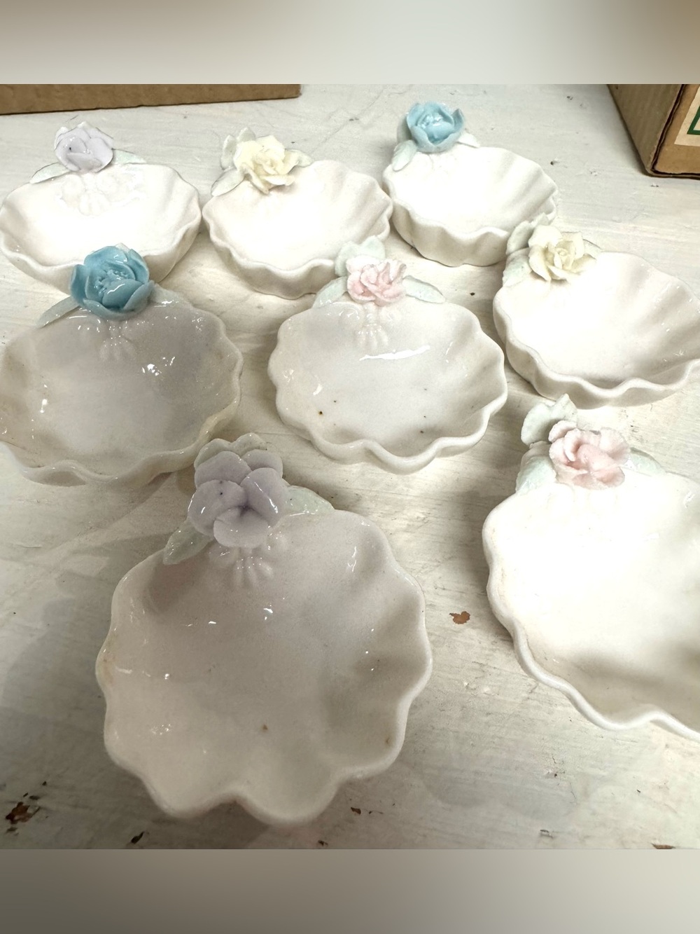 Vintage Lenwile Ardalt Japan Porcelain Shell Salt Cellars / Ring Dishes - Set 8